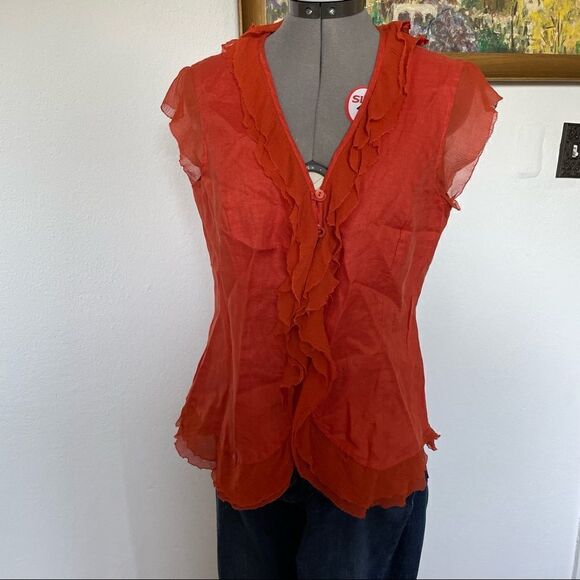 Sara I. Linen sleeveless blouse in Terra cotta L - Picture 1 of 11